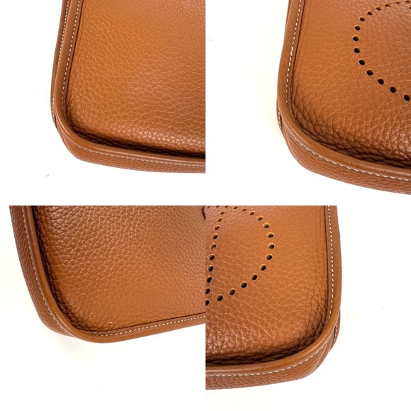 Authentic HERMES Mini Evelyne TPM 16 Gold Leather Crossbody Bag Designer: HERM - Picture 8 of 14
